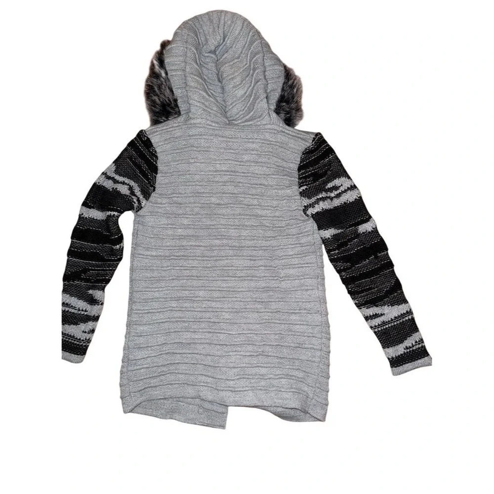 LCR Black edition Hooded Sweater Coat Faux Fur Trim Size M streetwear wool blend